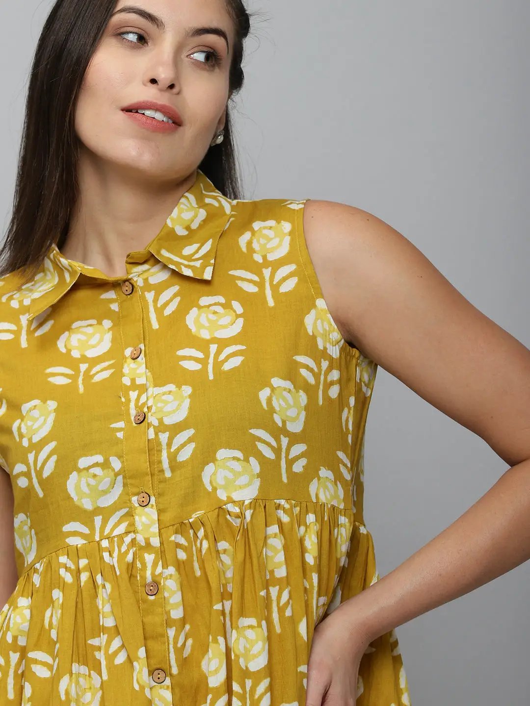 Women's Yellow Printed A-Line Dress