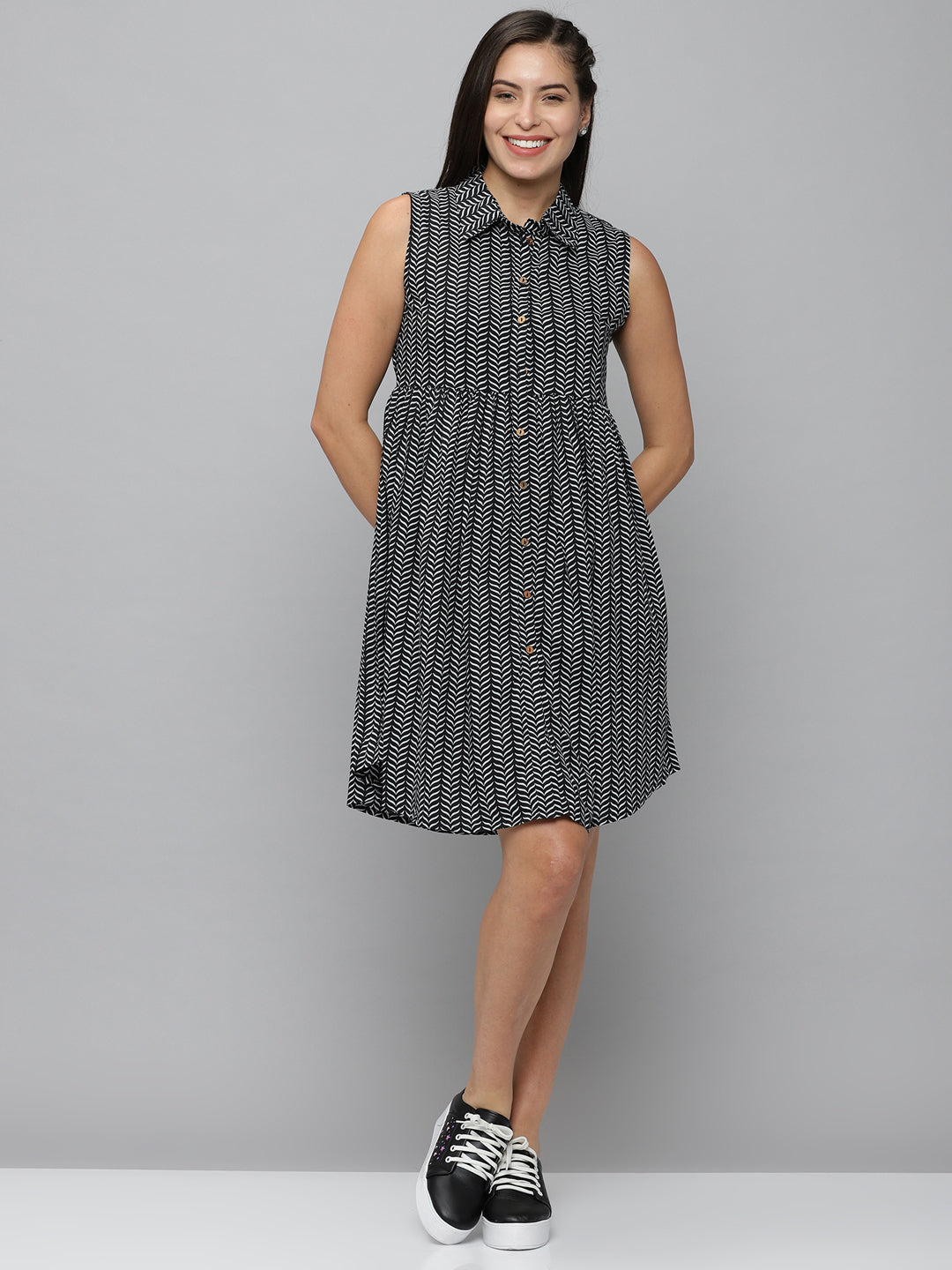 Women's Blue Printed A-Line Dress