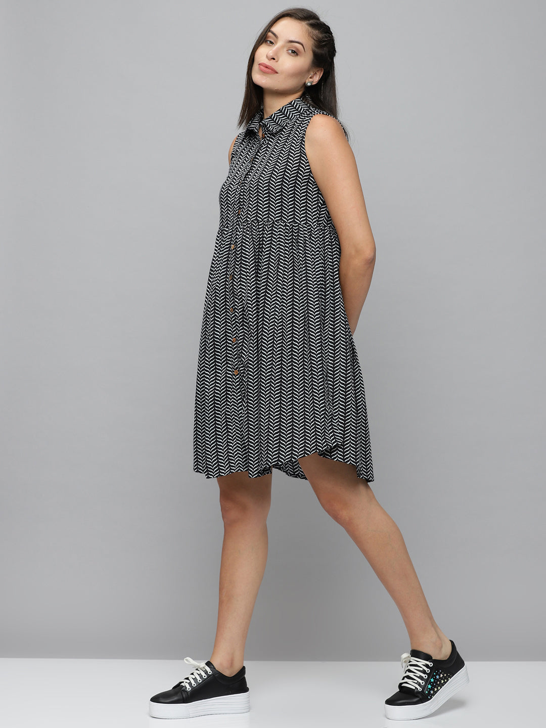 Women's Blue Printed A-Line Dress