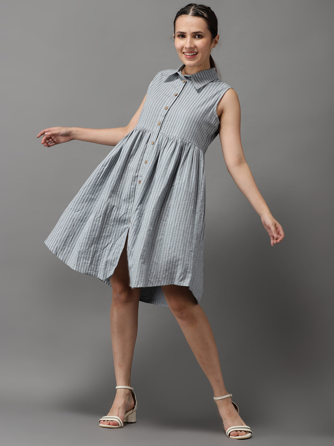 Women's Grey Printed A-Line Dress