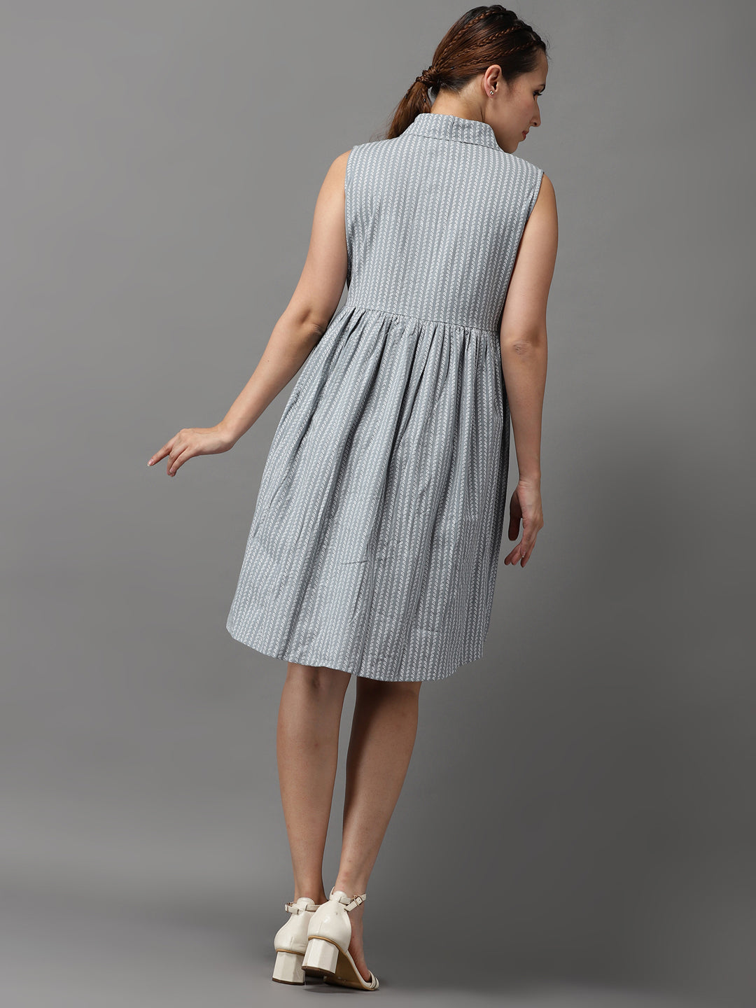 Women's Grey Printed A-Line Dress