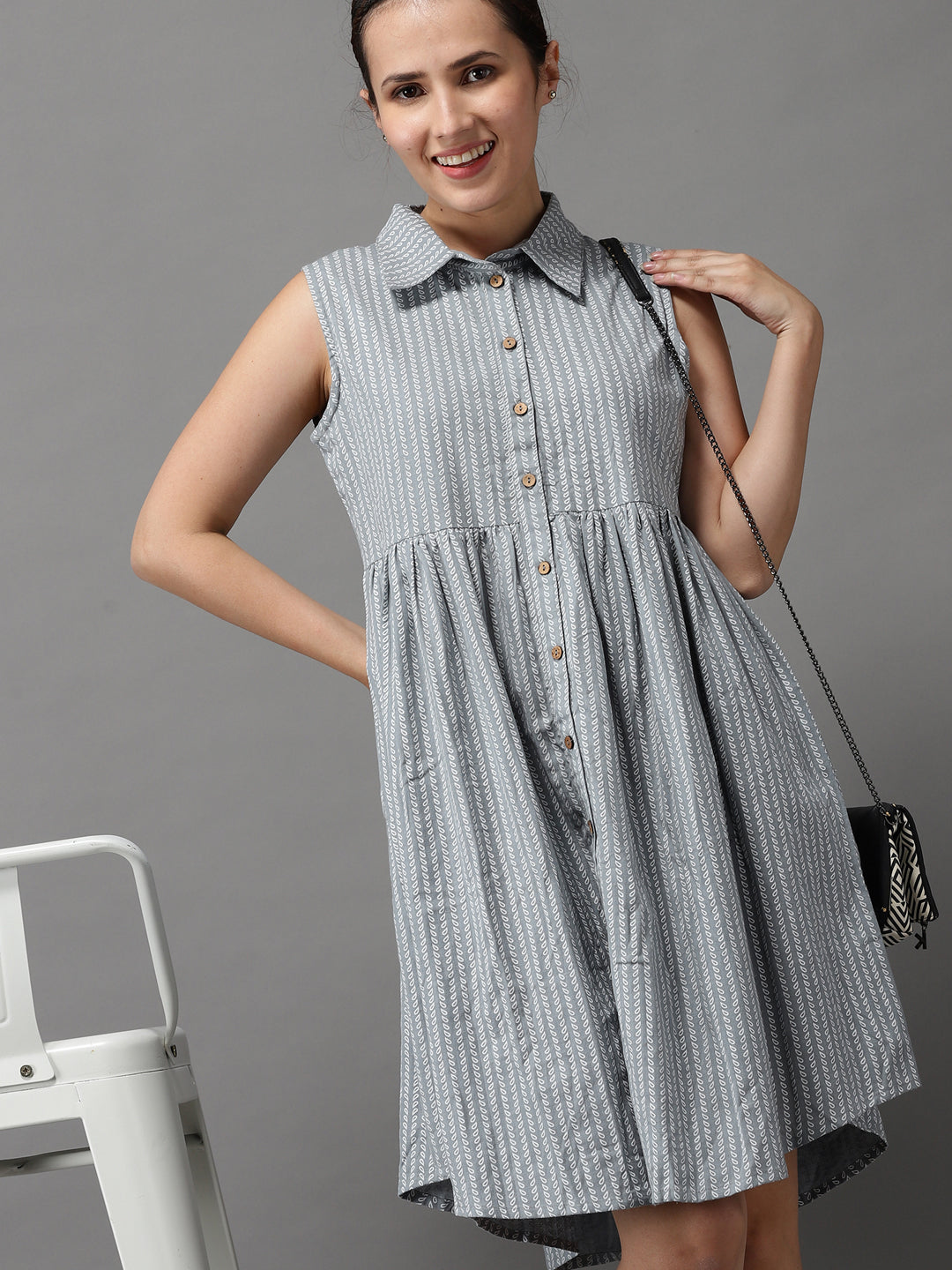 Women's Grey Printed A-Line Dress