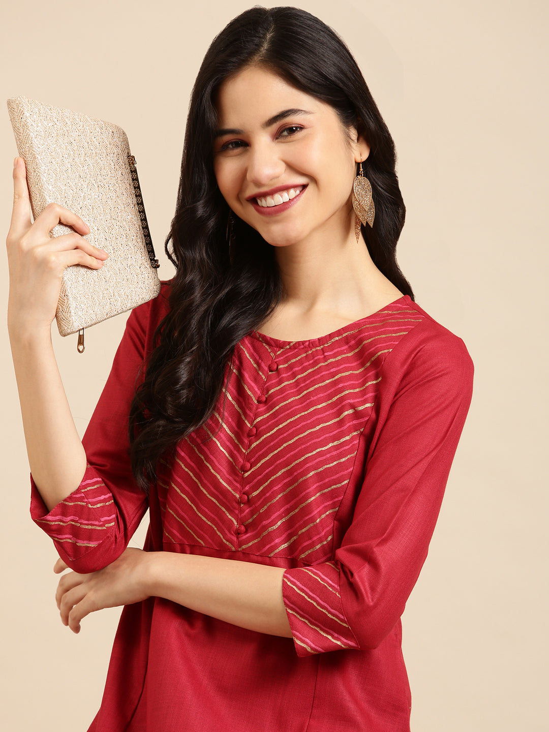 Women's Maroon Solid Straight Kurta