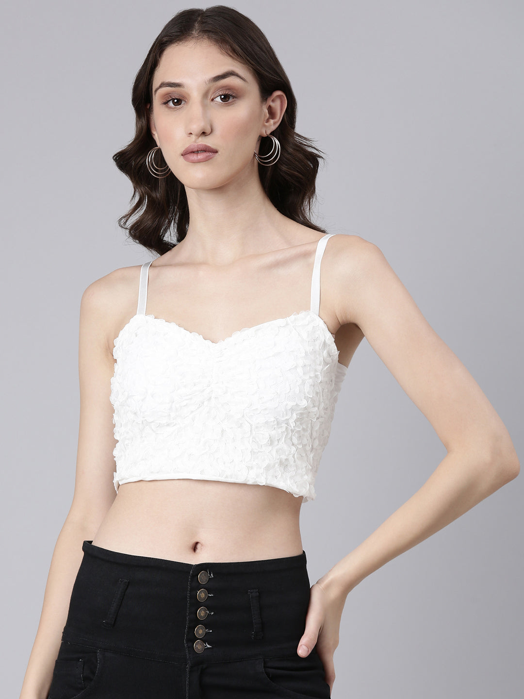 Women White Solid Bralette Crop Top