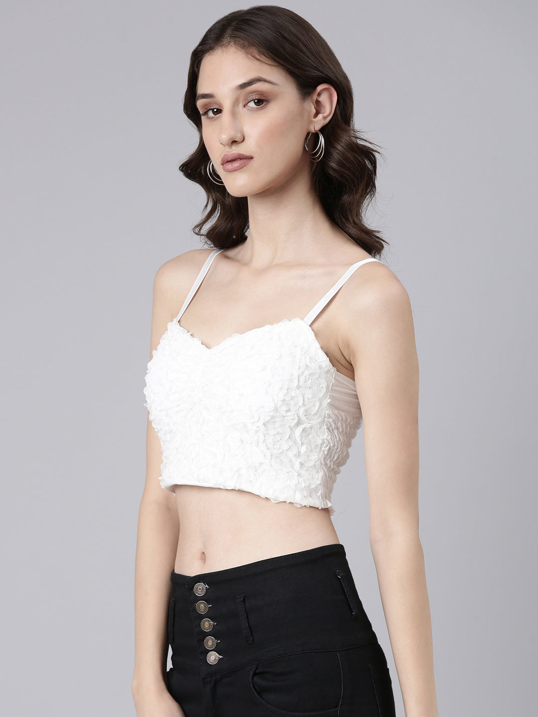 Women White Solid Bralette Crop Top