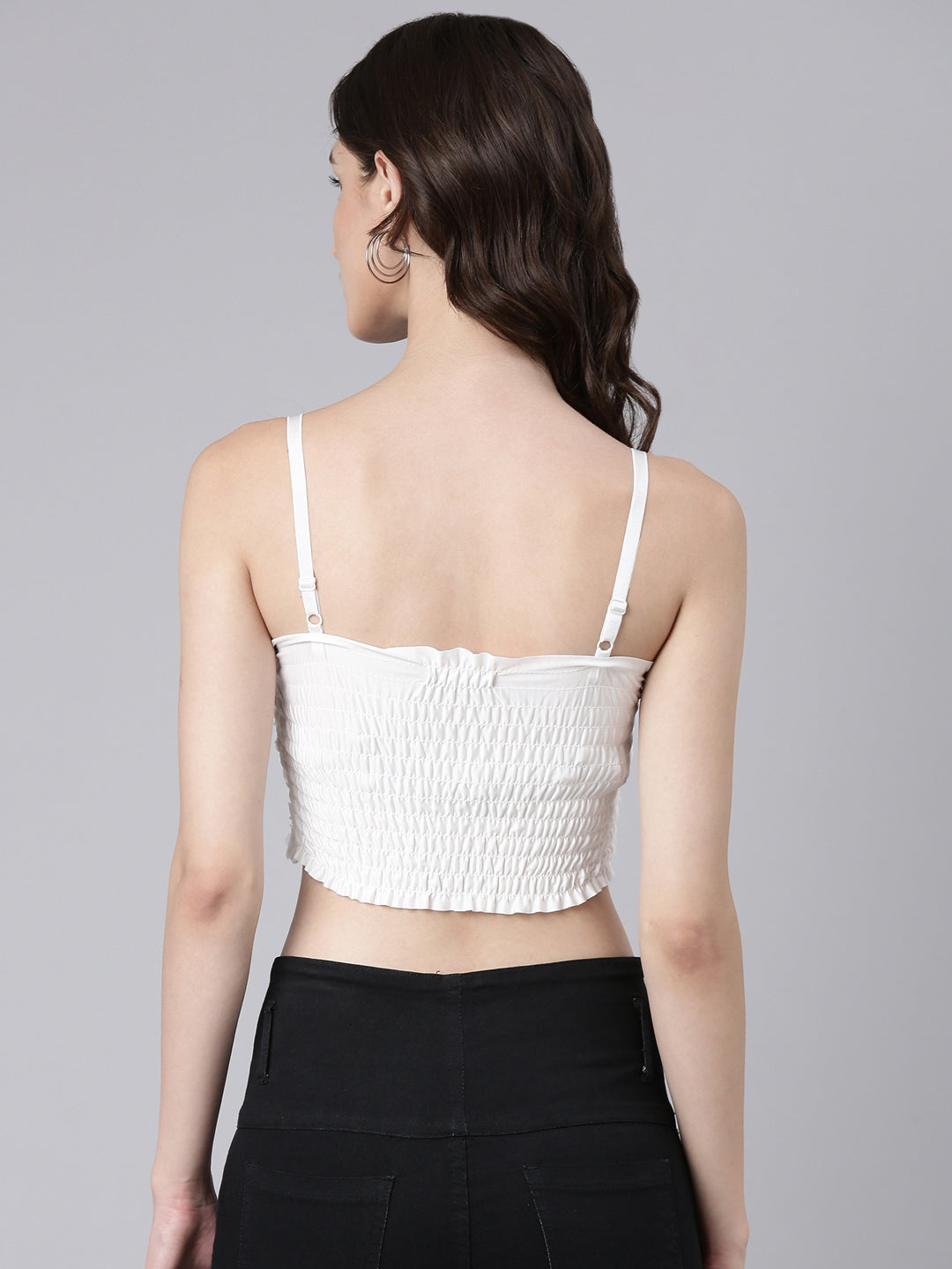 Women White Solid Bralette Crop Top