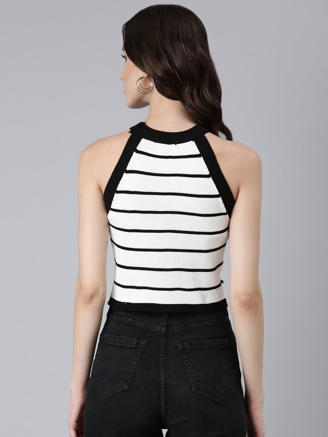 Women White Striped Crop Top