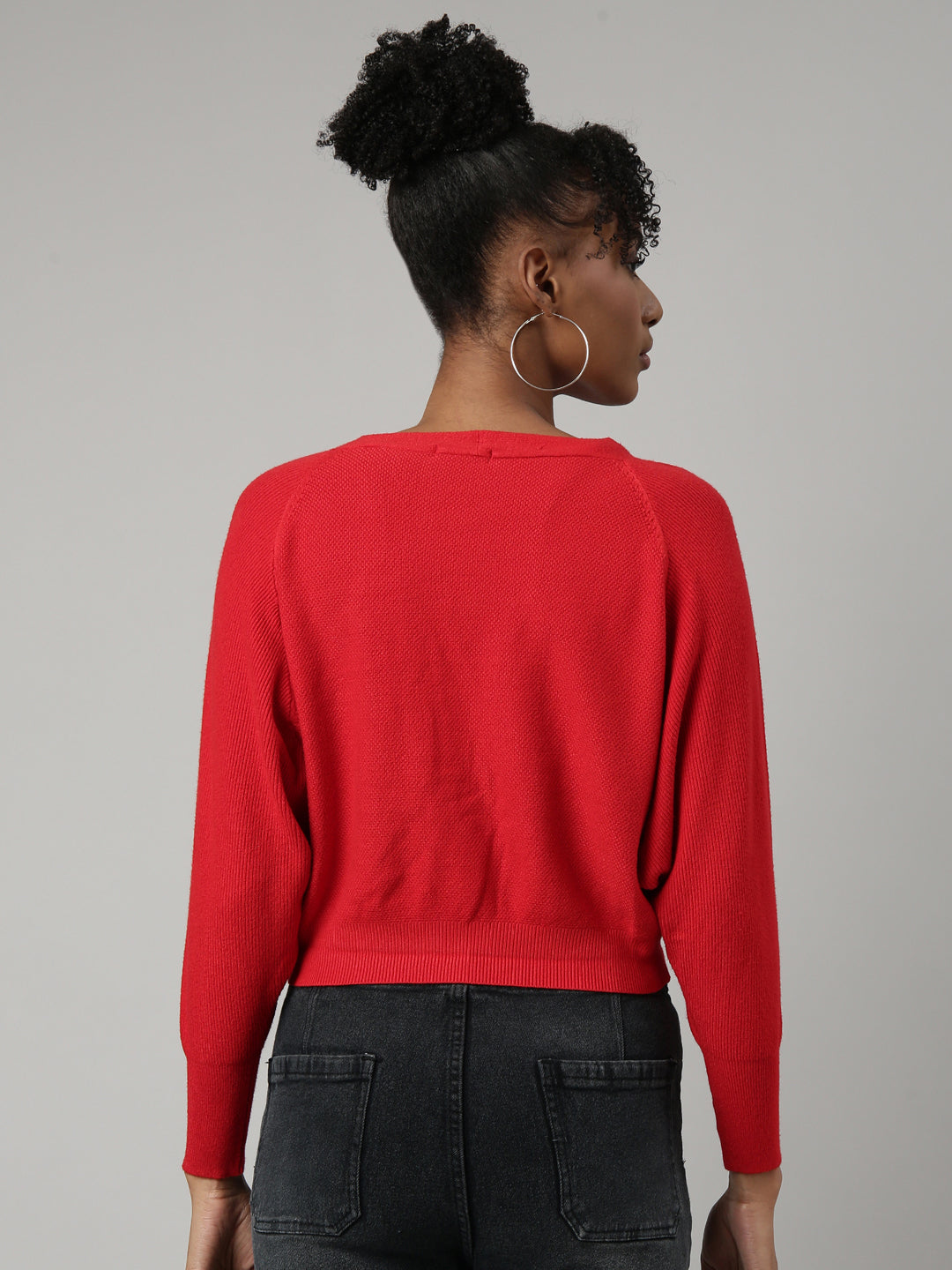 Women Solid Red Crop Cardigan