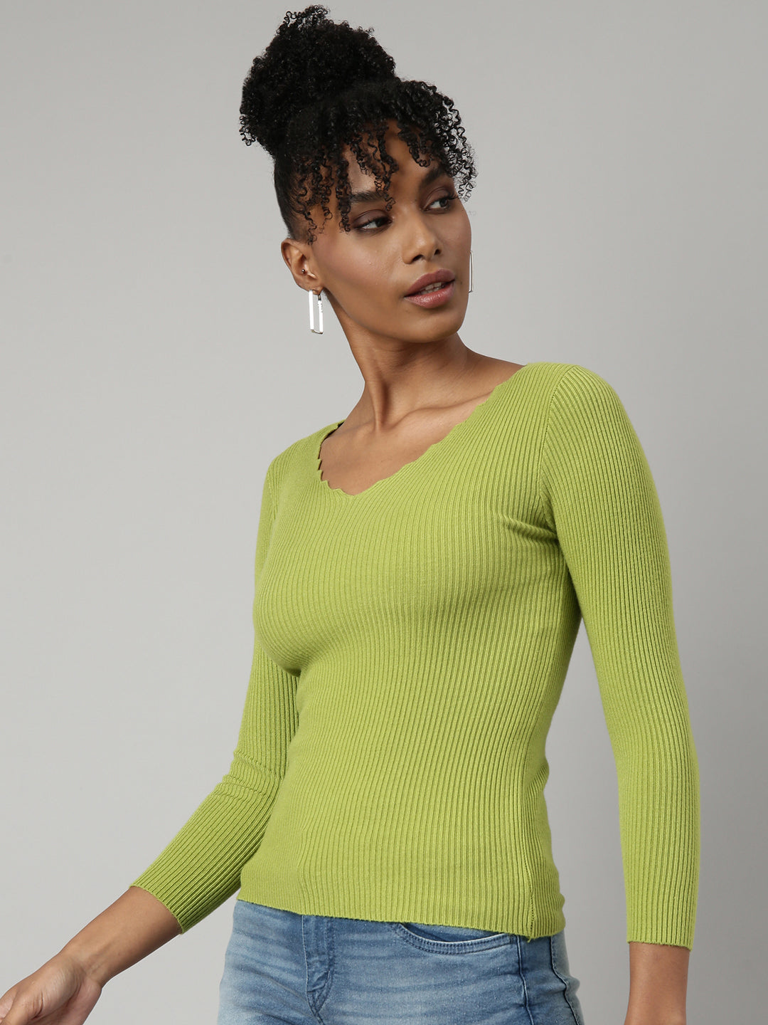 Women Green Solid Fitted Top