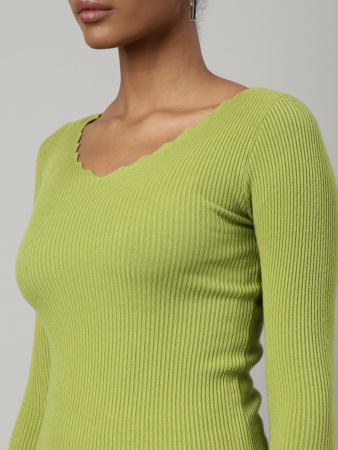 Women Green Solid Fitted Top