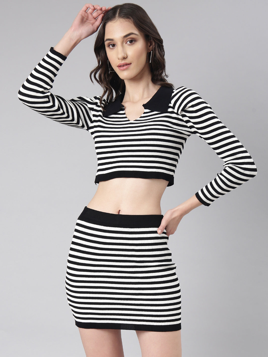 Women White Striped Co-Ords