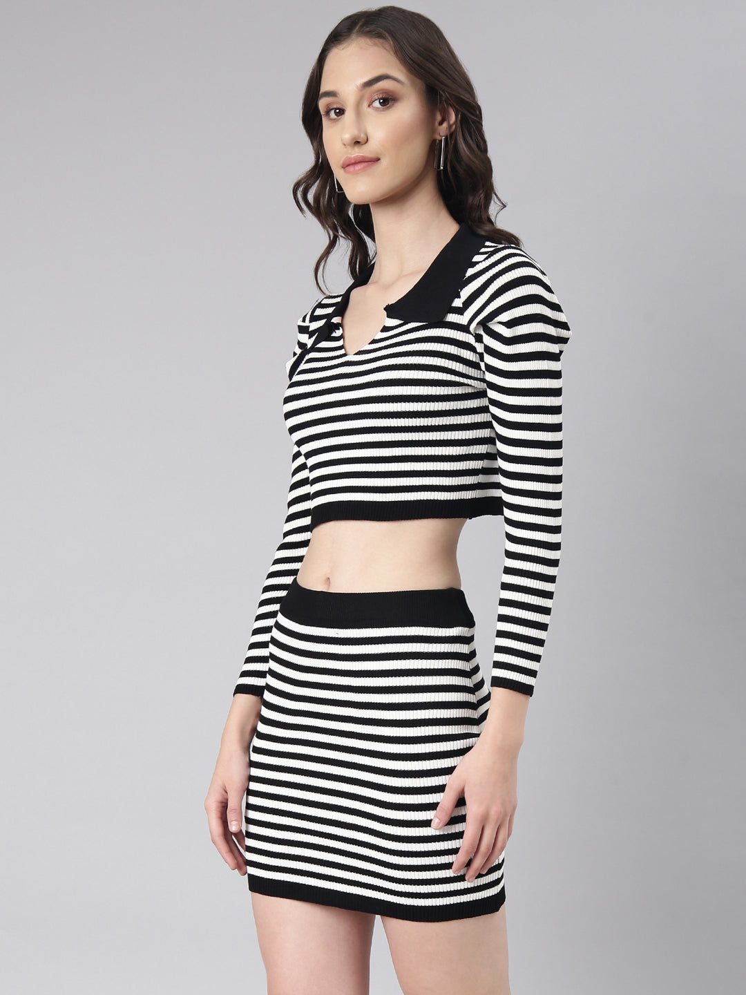 Women White Striped Co-Ords