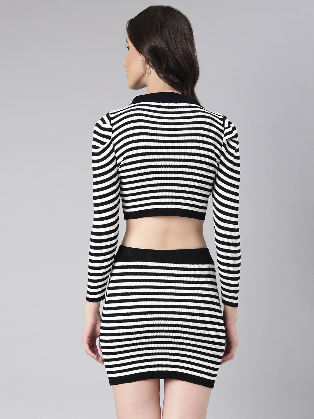 Women White Striped Co-Ords