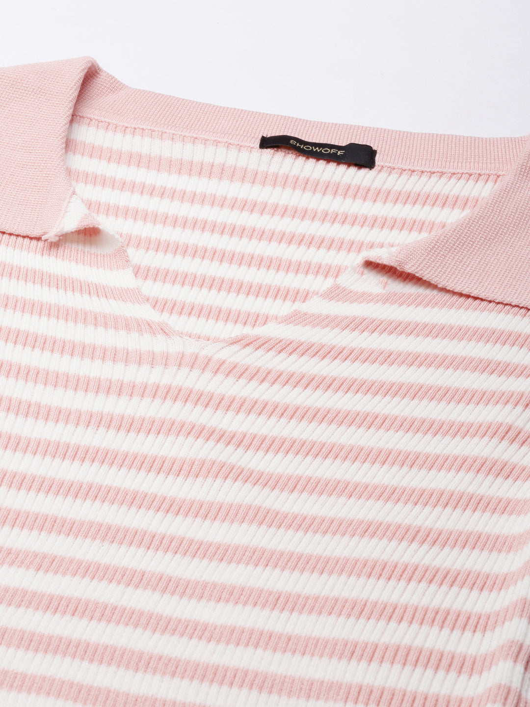 Women's White Striped V-Neck Co-Ords Set With Skirt