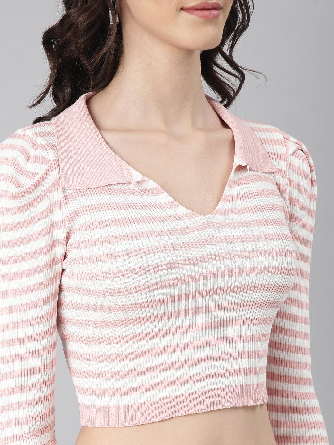 Women's White Striped V-Neck Co-Ords Set With Skirt