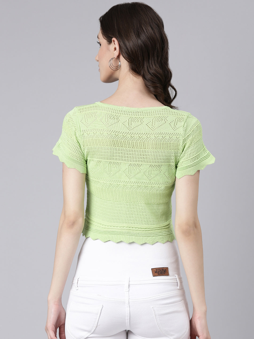 Women Lime Green Textured Crop Top