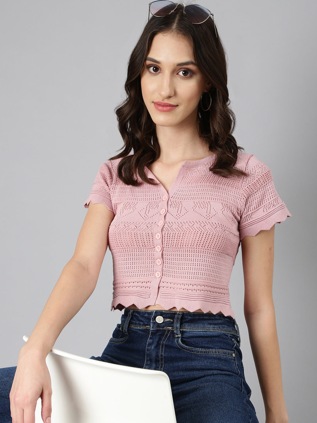 Women Mauve Textured Crop Top