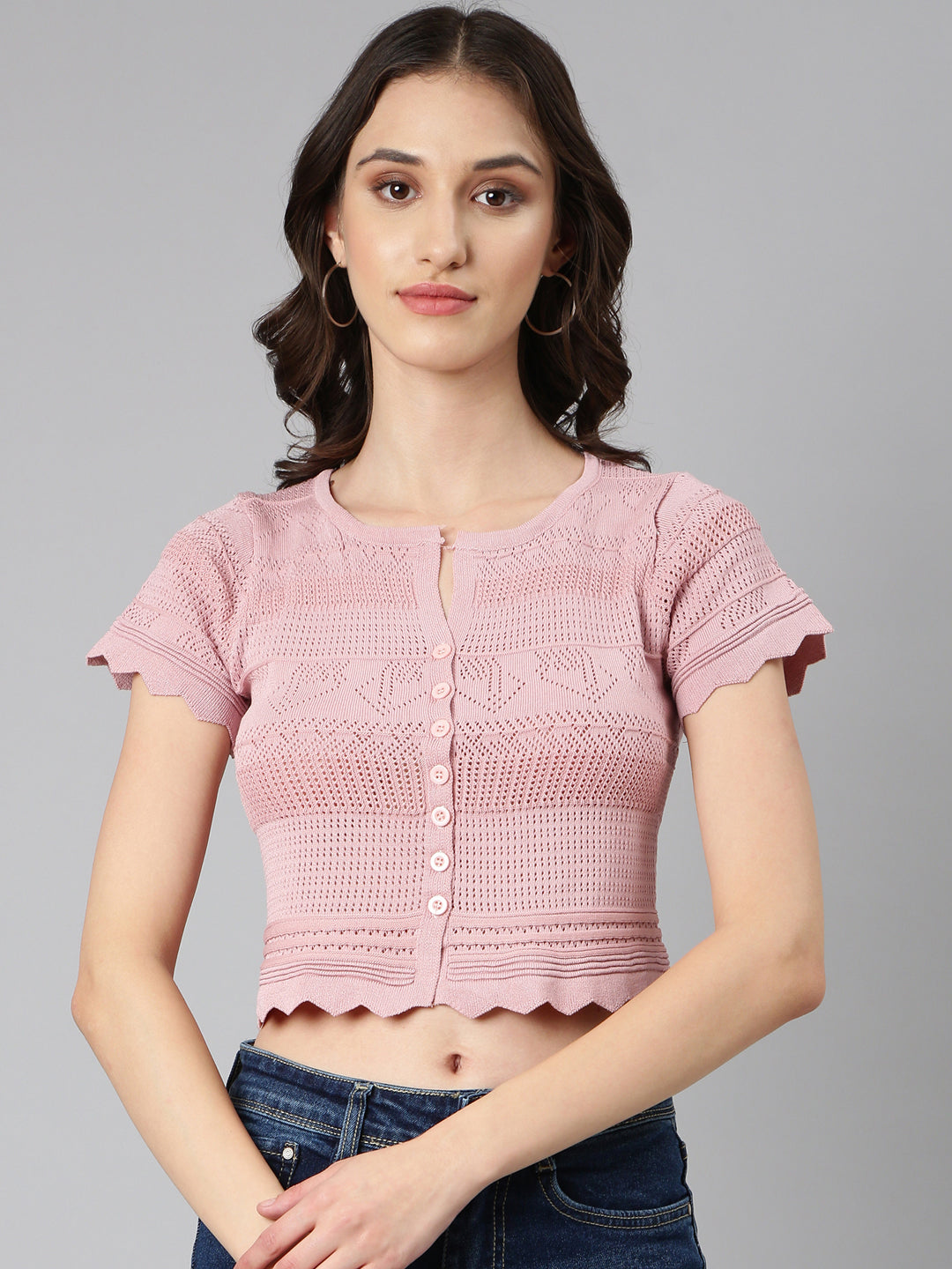 Women Mauve Textured Crop Top