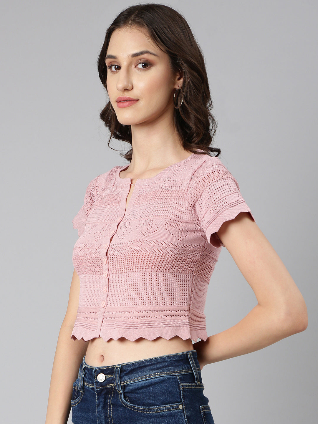 Women Mauve Textured Crop Top