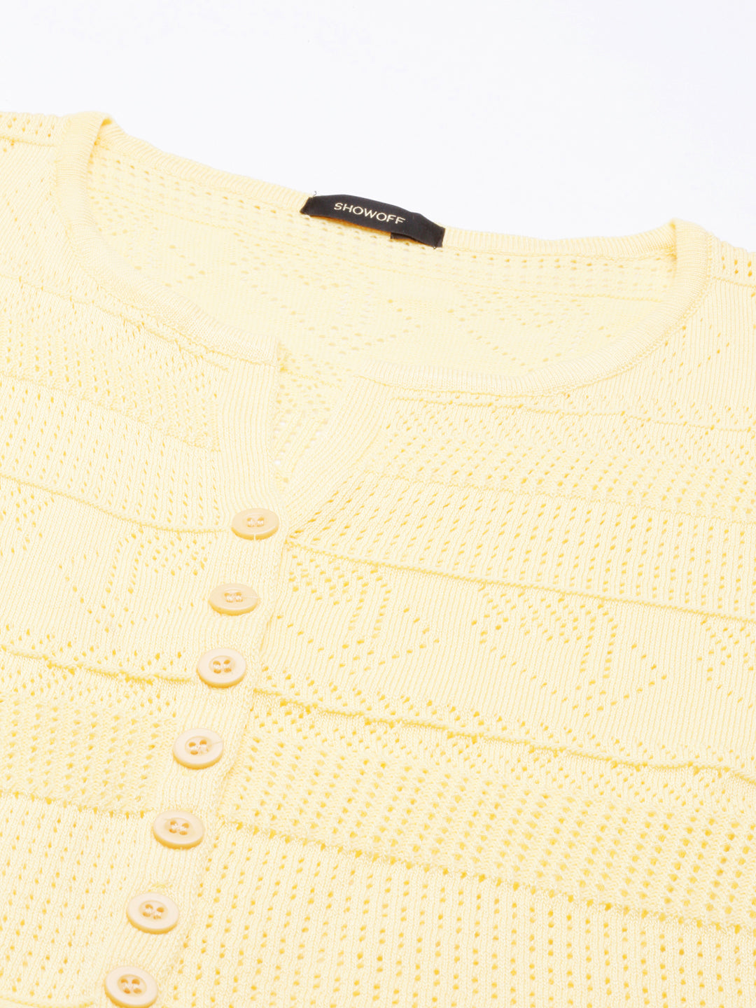 Women Yellow Textured Crop Top