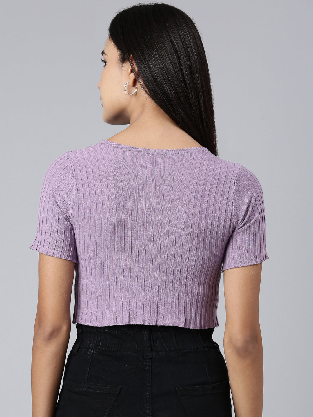 Women Lavender Solid Crop Top