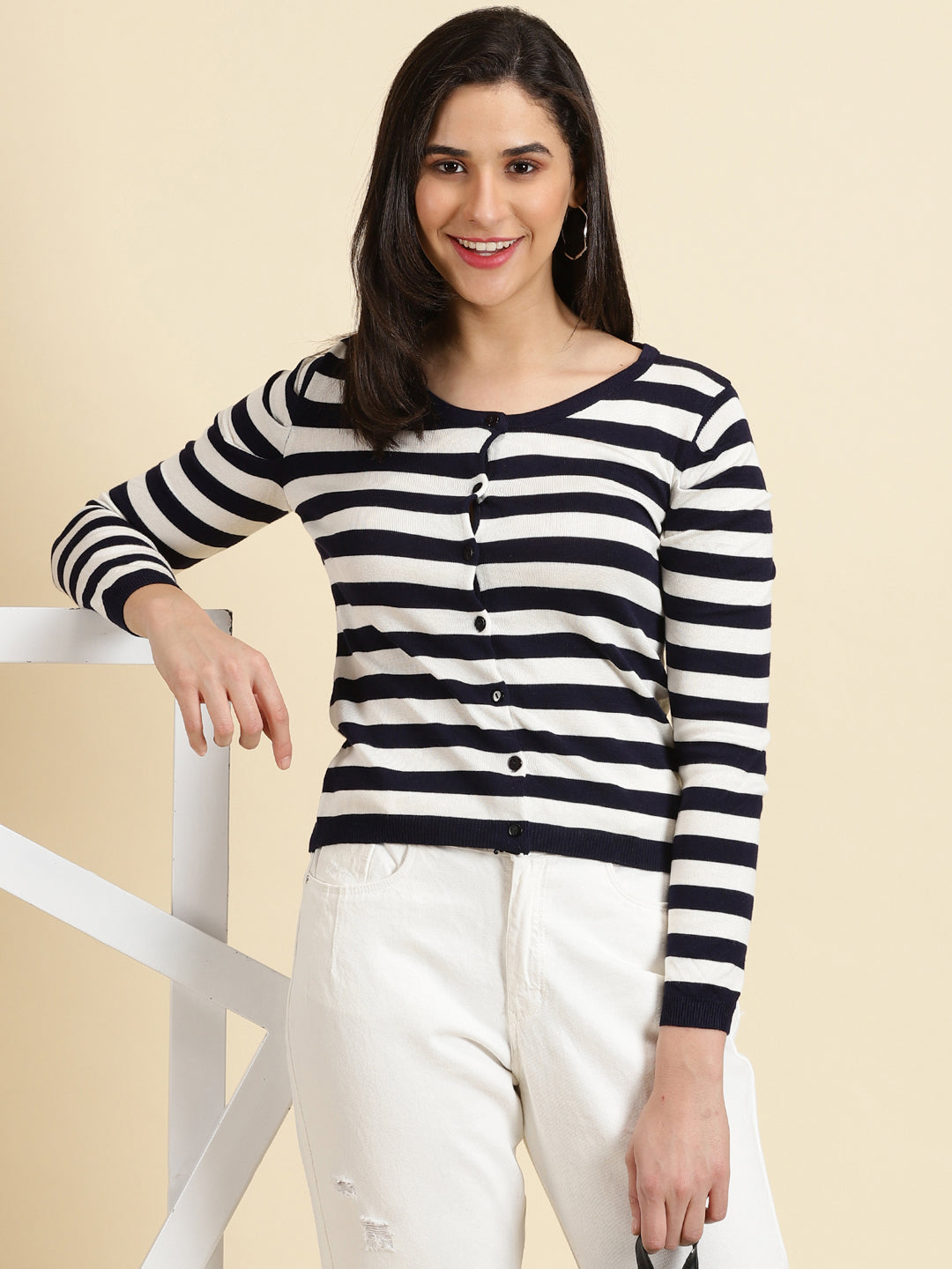 Women's Navy Blue Striped Top