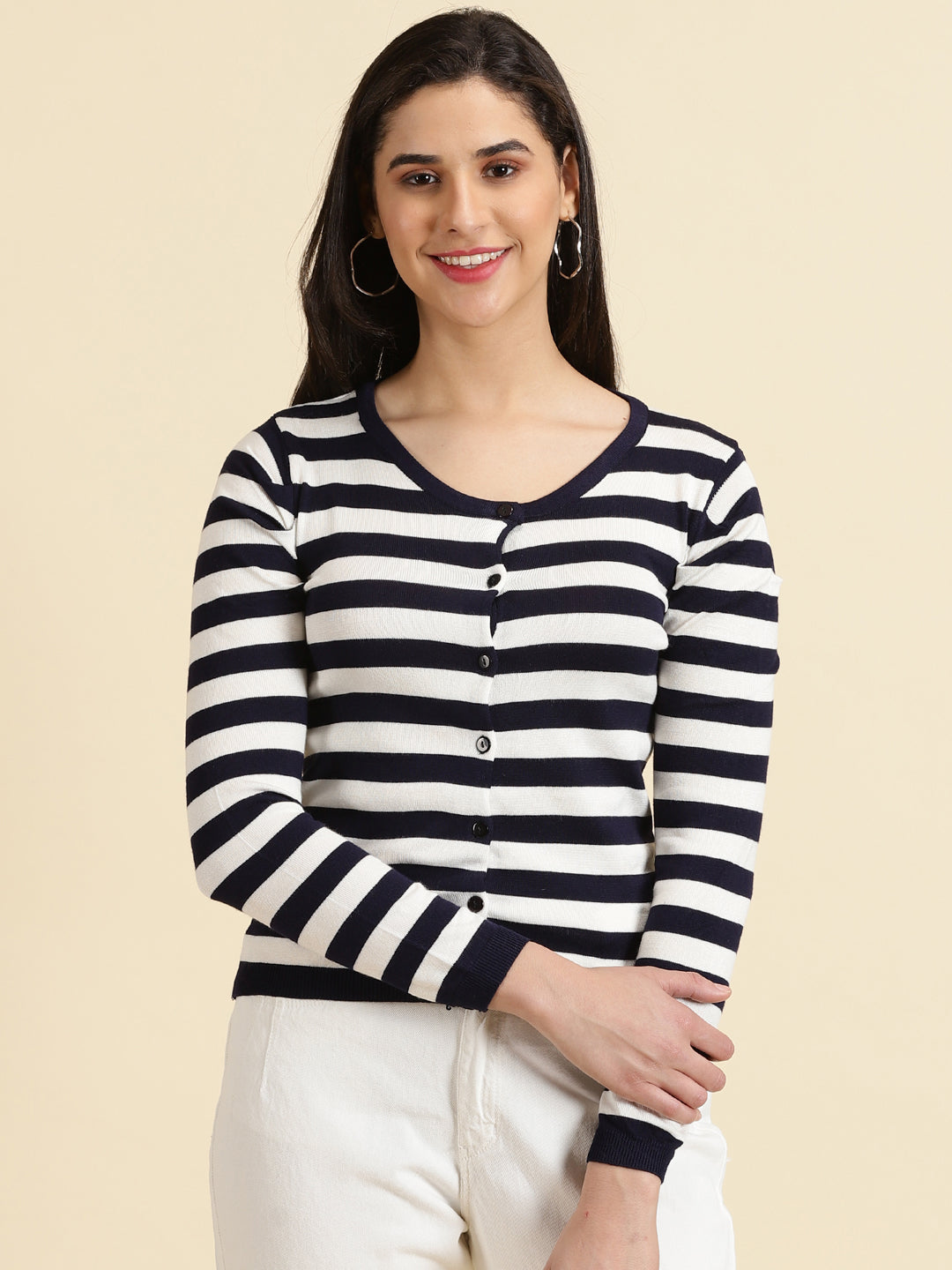 Women's Navy Blue Striped Top