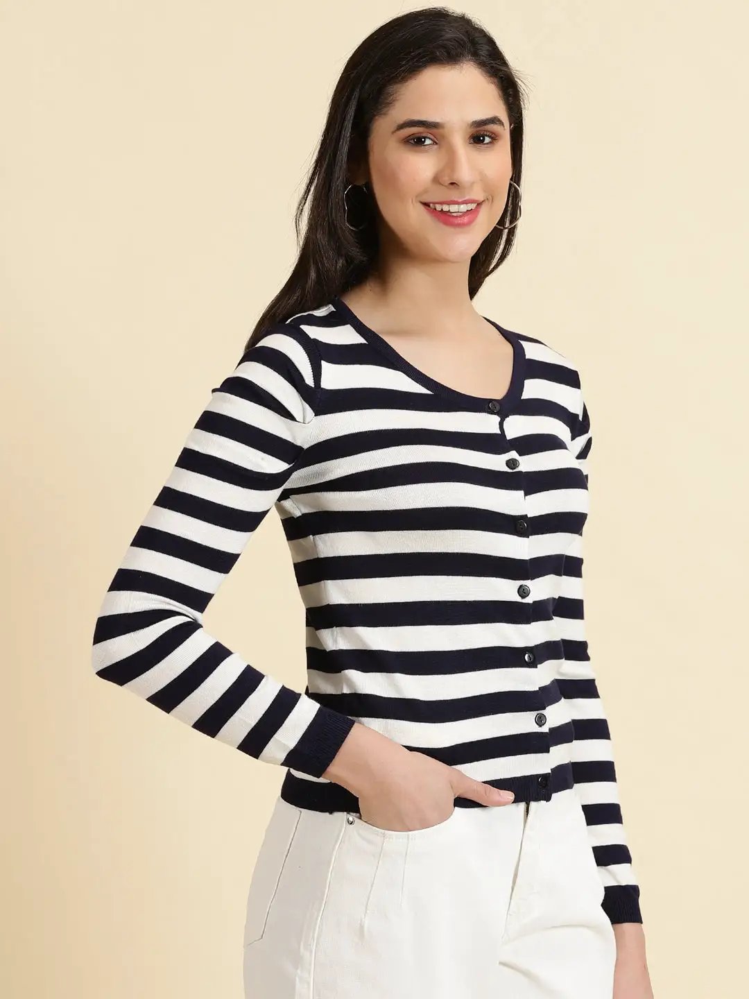 Women's Navy Blue Striped Top