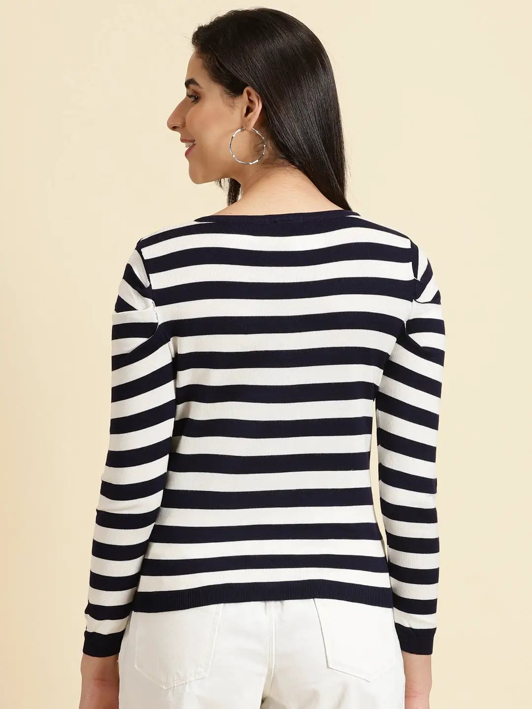 Women's Navy Blue Striped Top