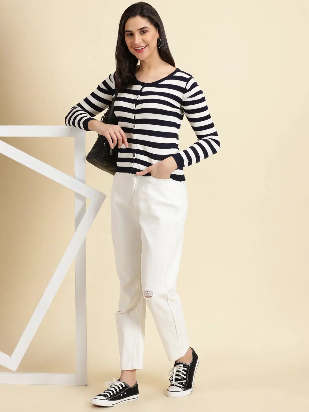 Women's Navy Blue Striped Top