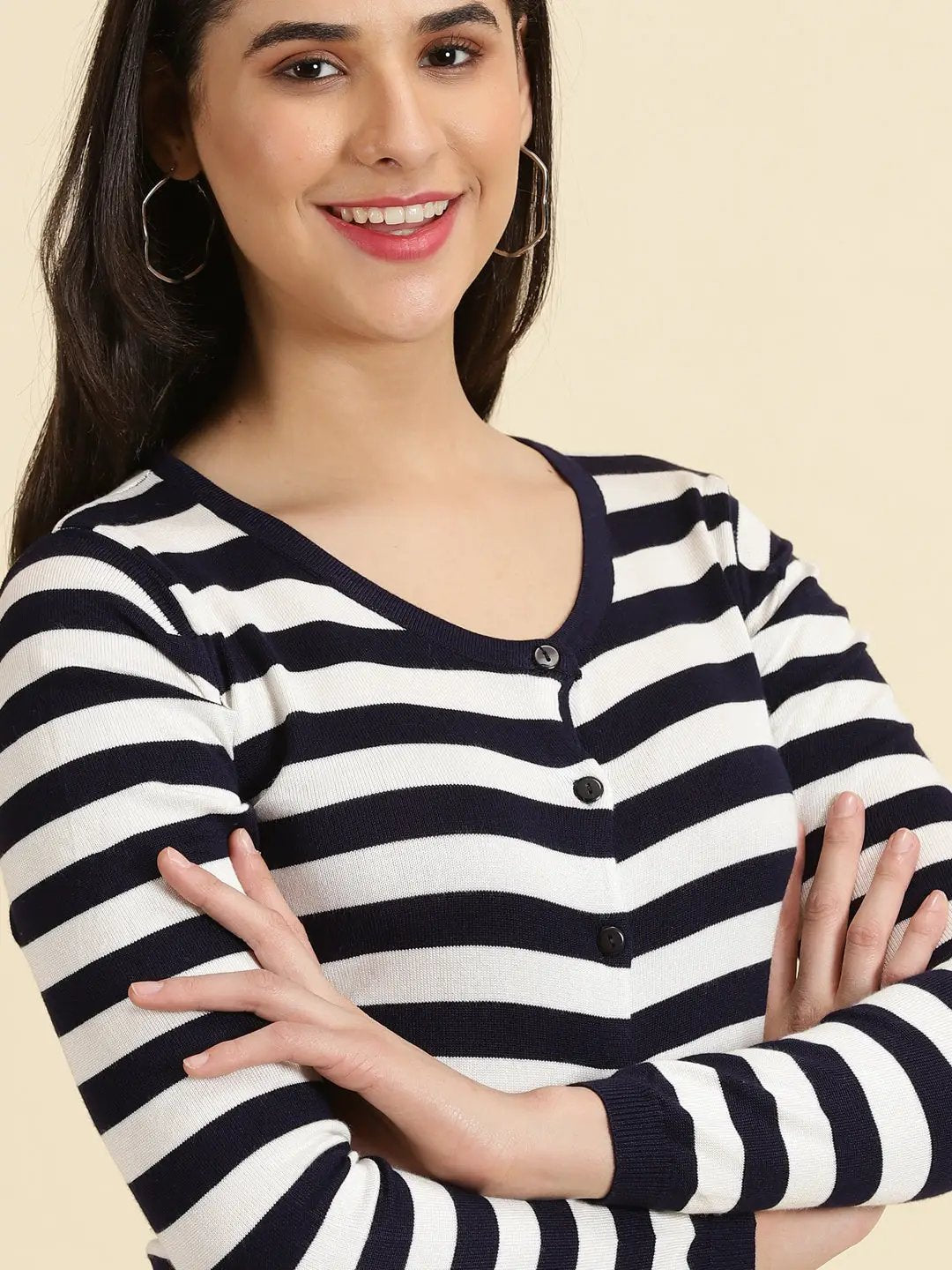 Women's Navy Blue Striped Top