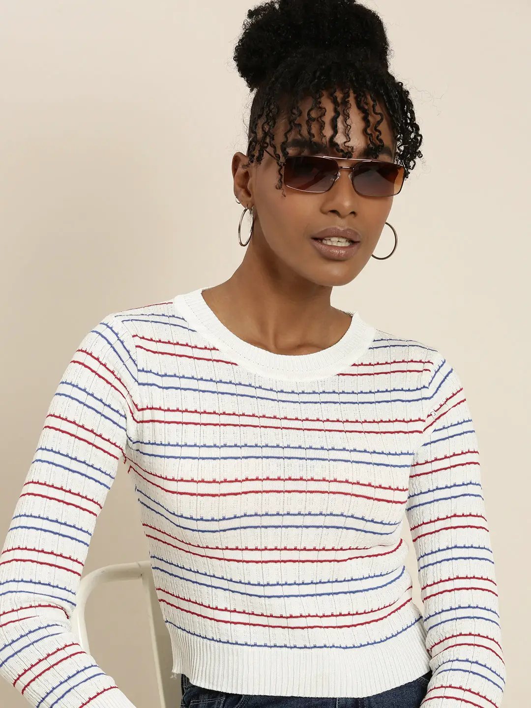 Women's White Striped Crop Top