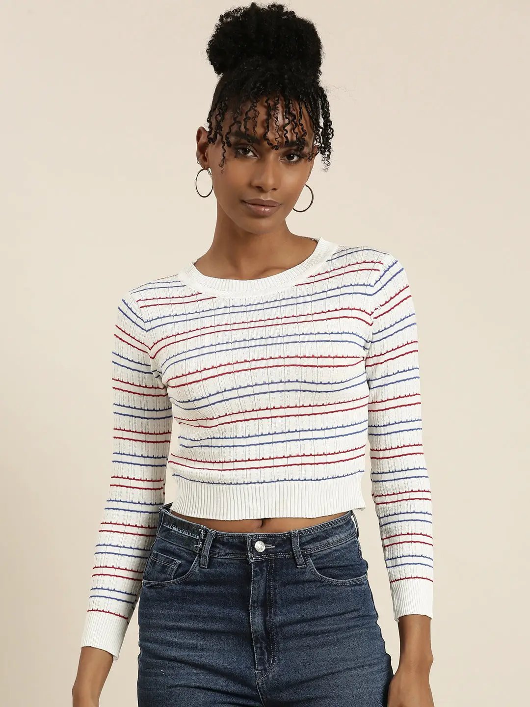 Women's White Striped Crop Top
