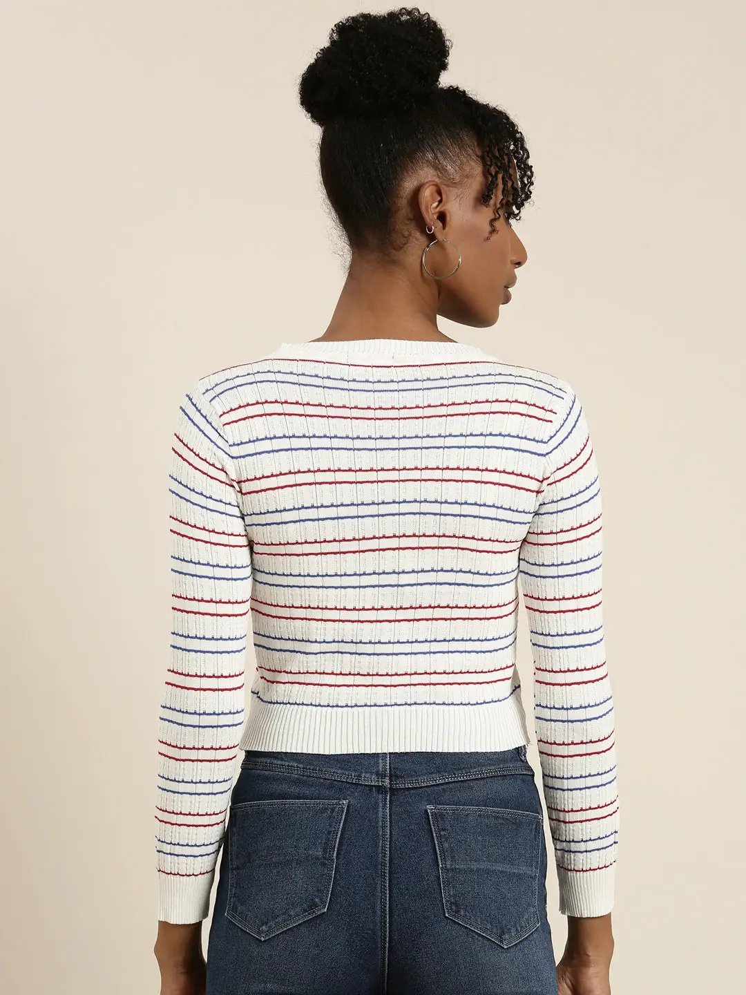 Women's White Striped Crop Top