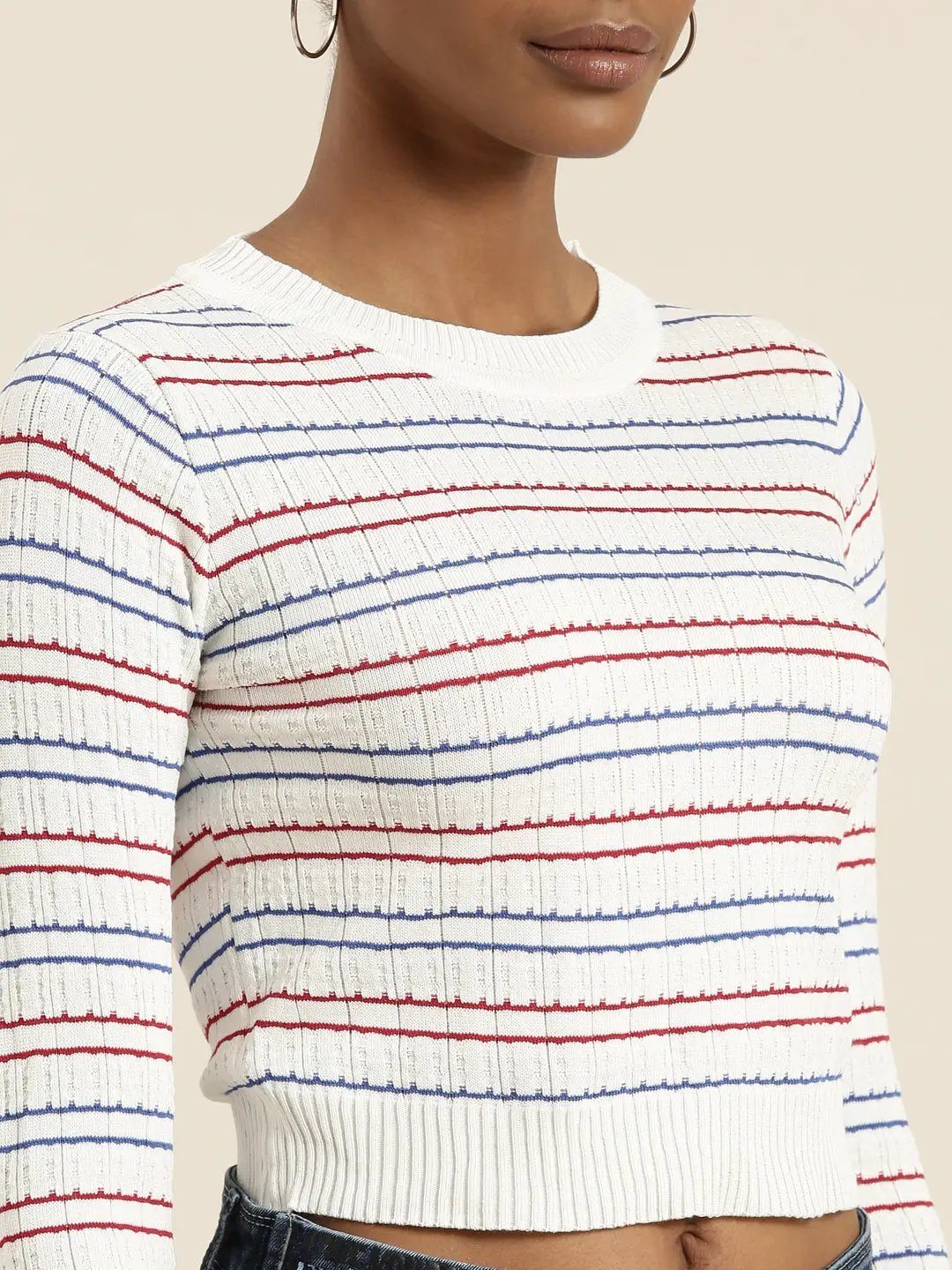 Women's White Striped Crop Top