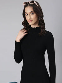 Women's Black Solid Bodycon Dress