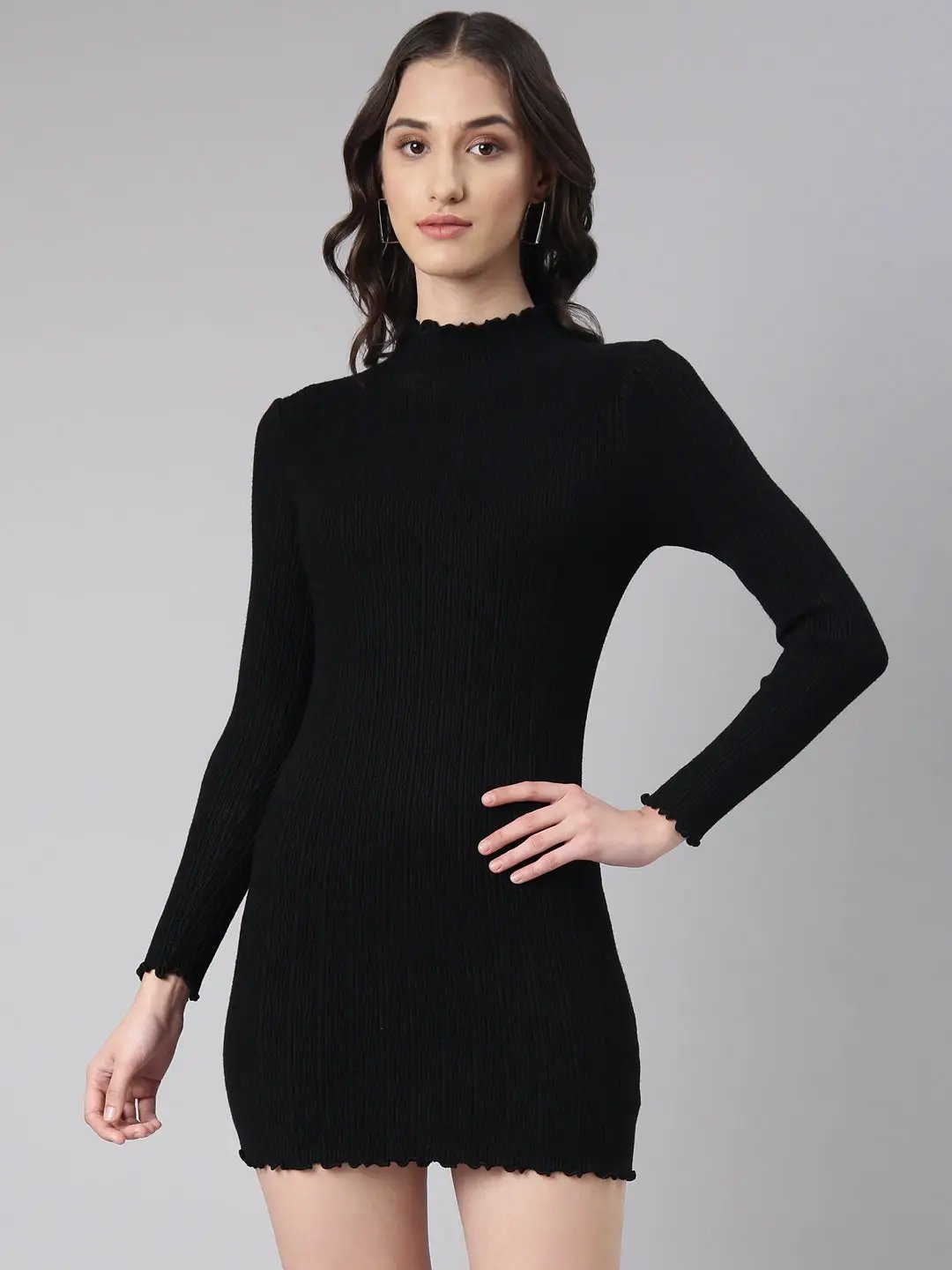 Women's Black Solid Bodycon Dress