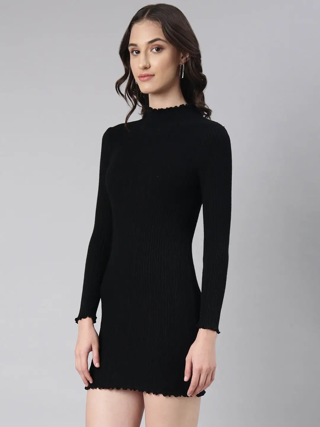 Women's Black Solid Bodycon Dress