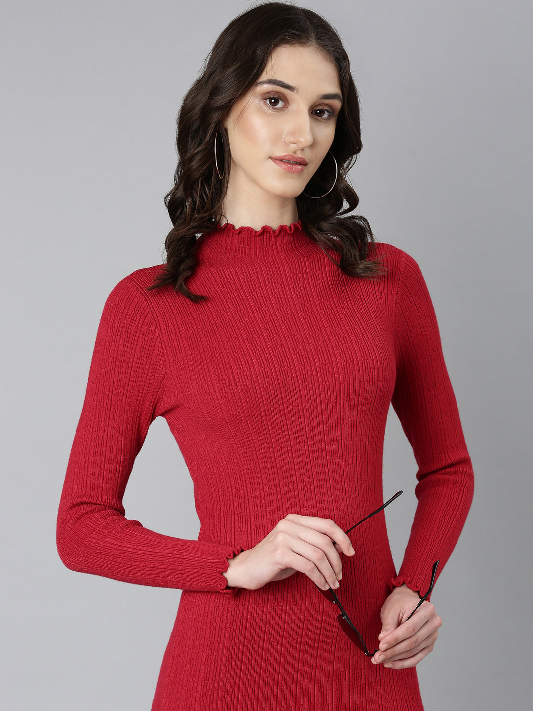 Women's Red Solid Bodycon Dress