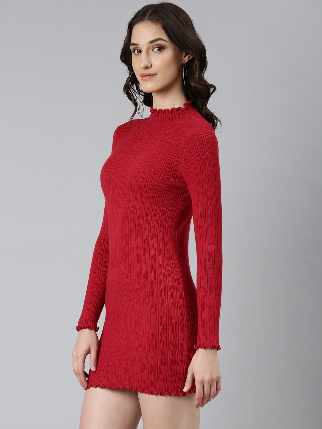 Women's Red Solid Bodycon Dress