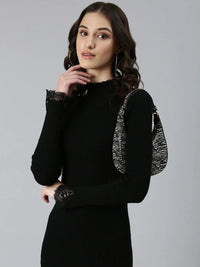 Women's Black Solid Bodycon Dress