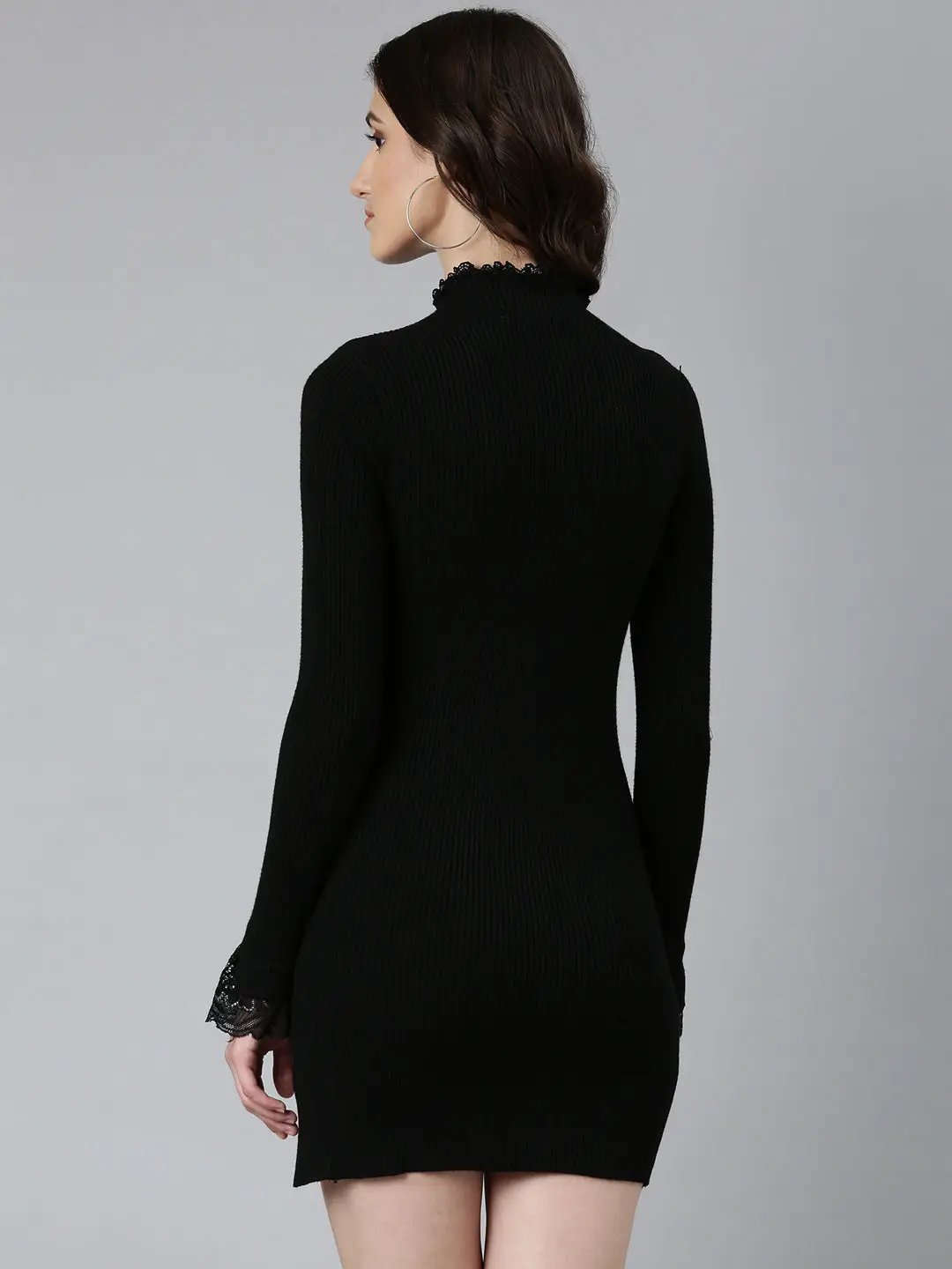 Women's Black Solid Bodycon Dress