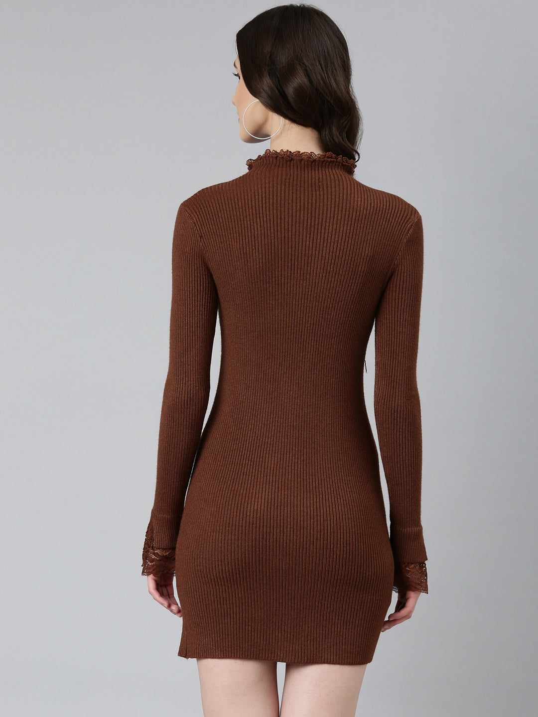 Women Brown Solid Bodycon Dress