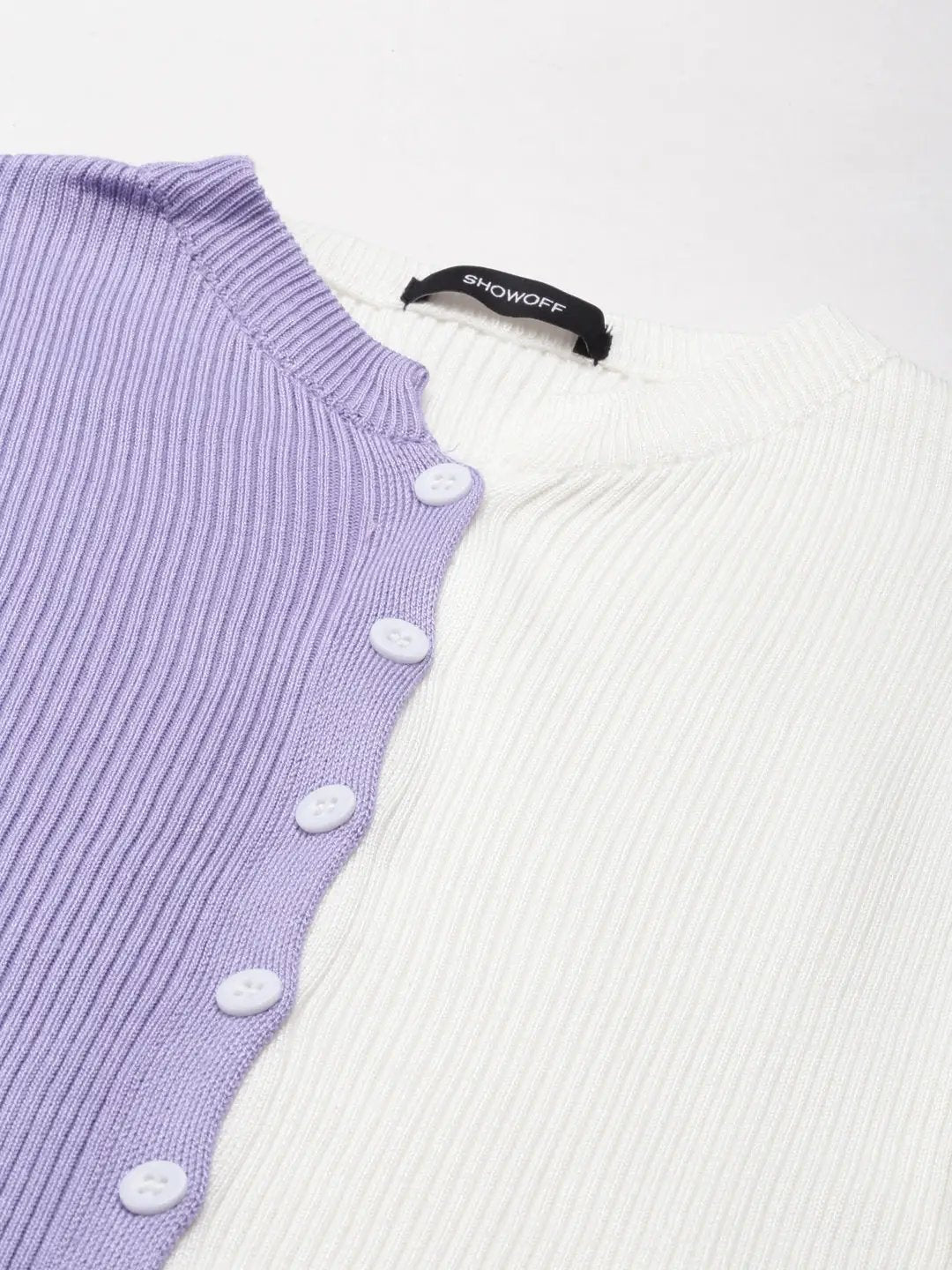 Women's Mandarin Collar Colourblocked Regular Sleeves Fitted Lavender Crop Top