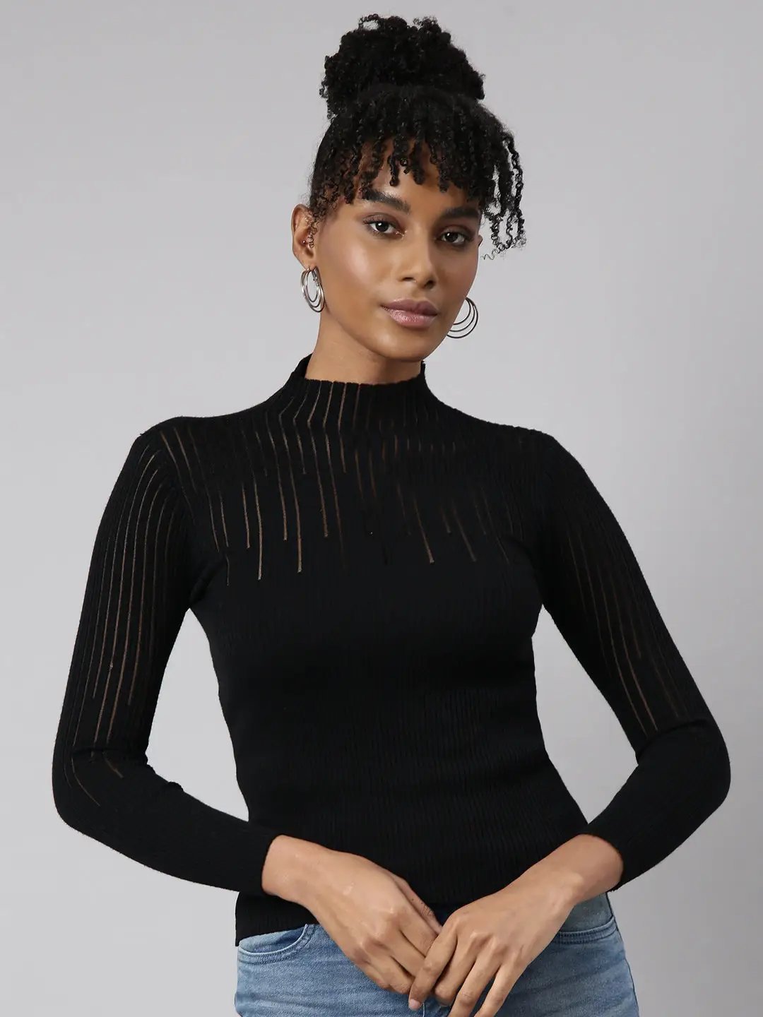 Women's Black High Neck Fitted Top
