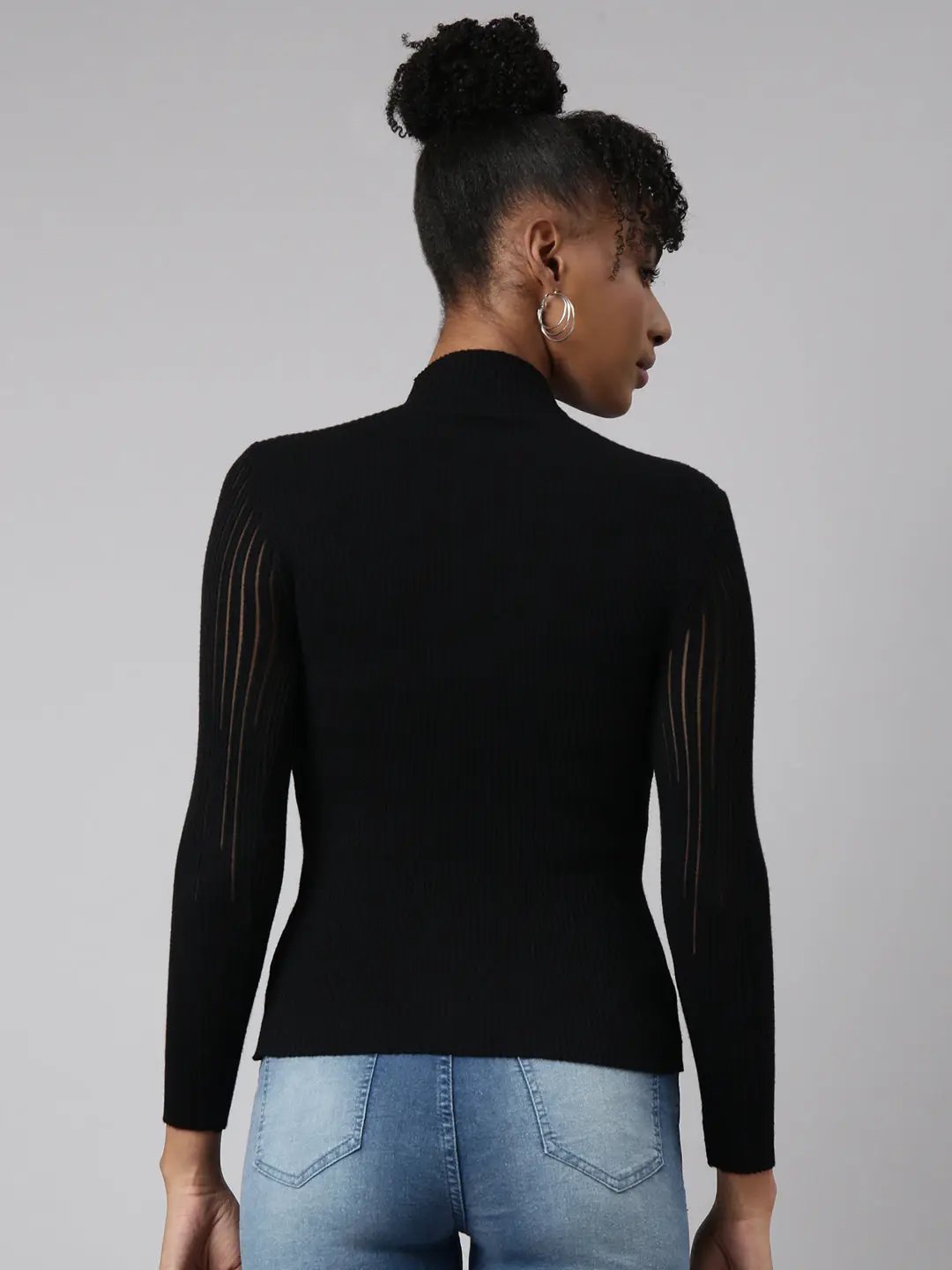 Women's Black High Neck Fitted Top