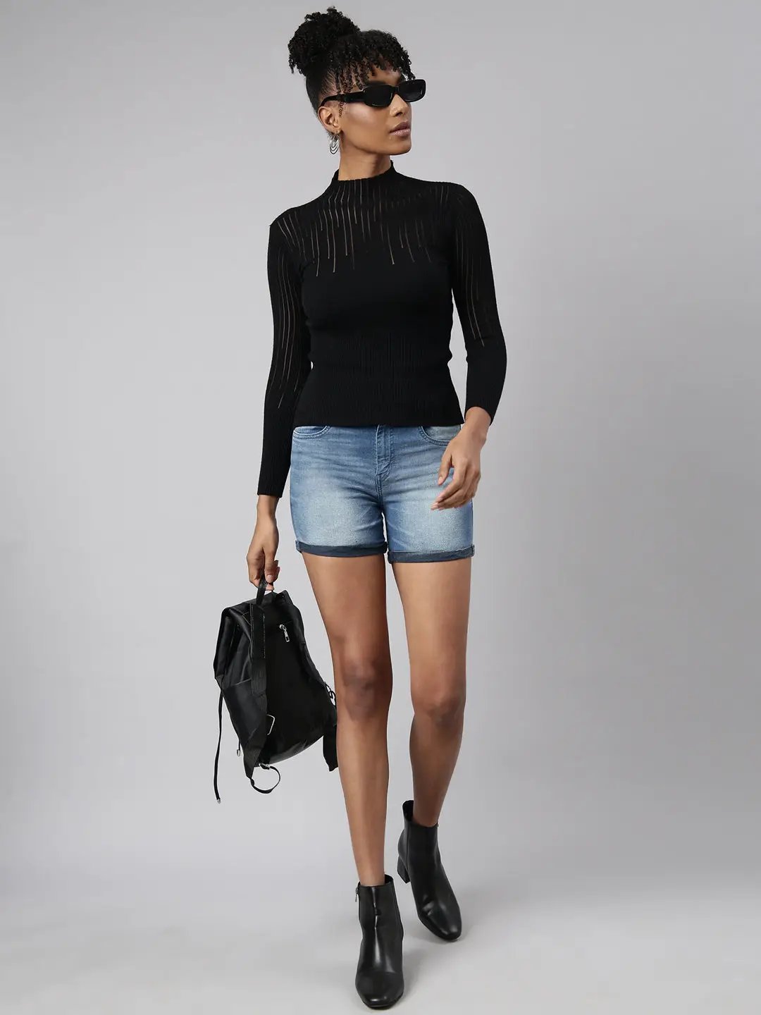 Women's Black High Neck Fitted Top