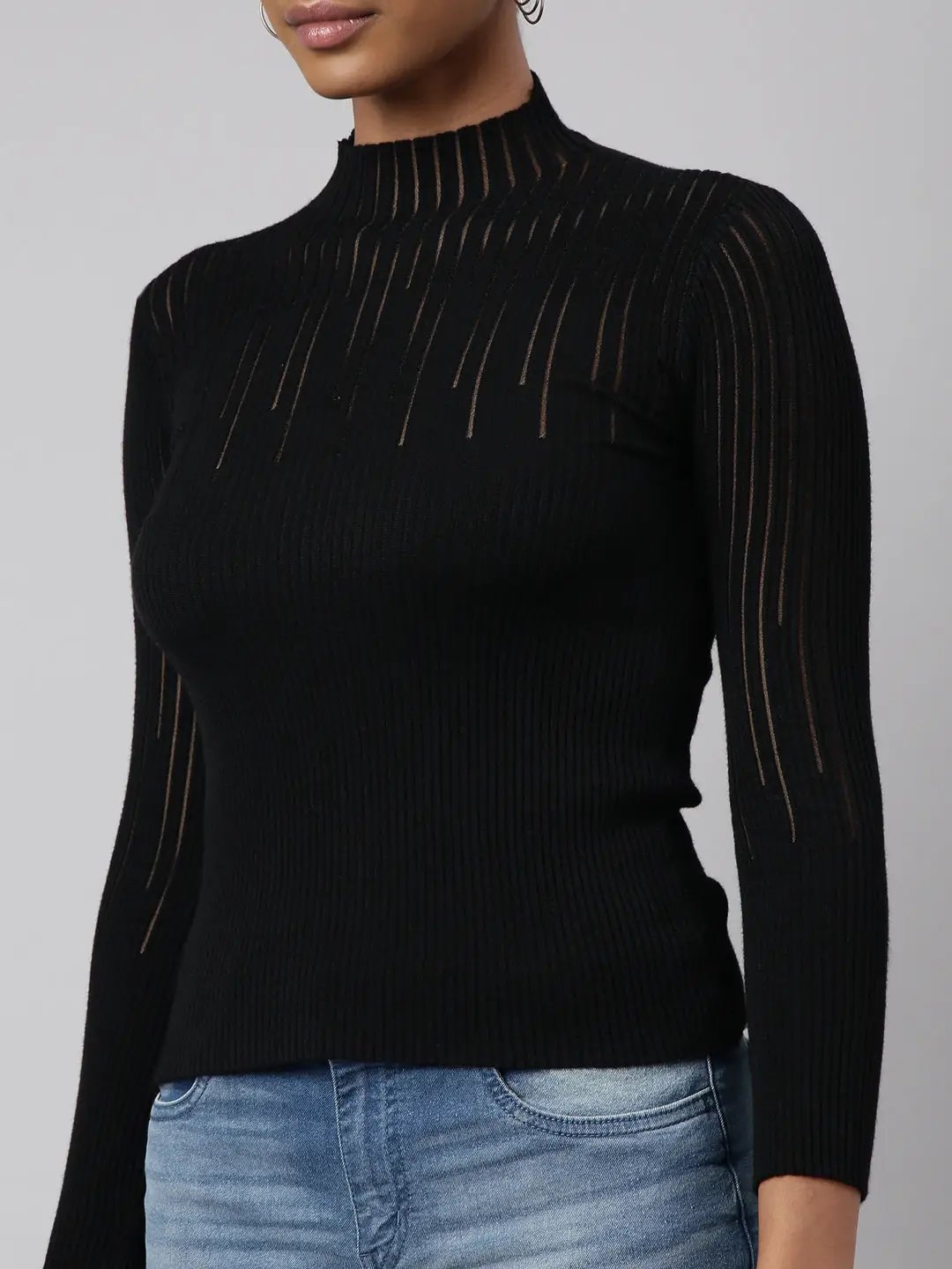 Women's Black High Neck Fitted Top