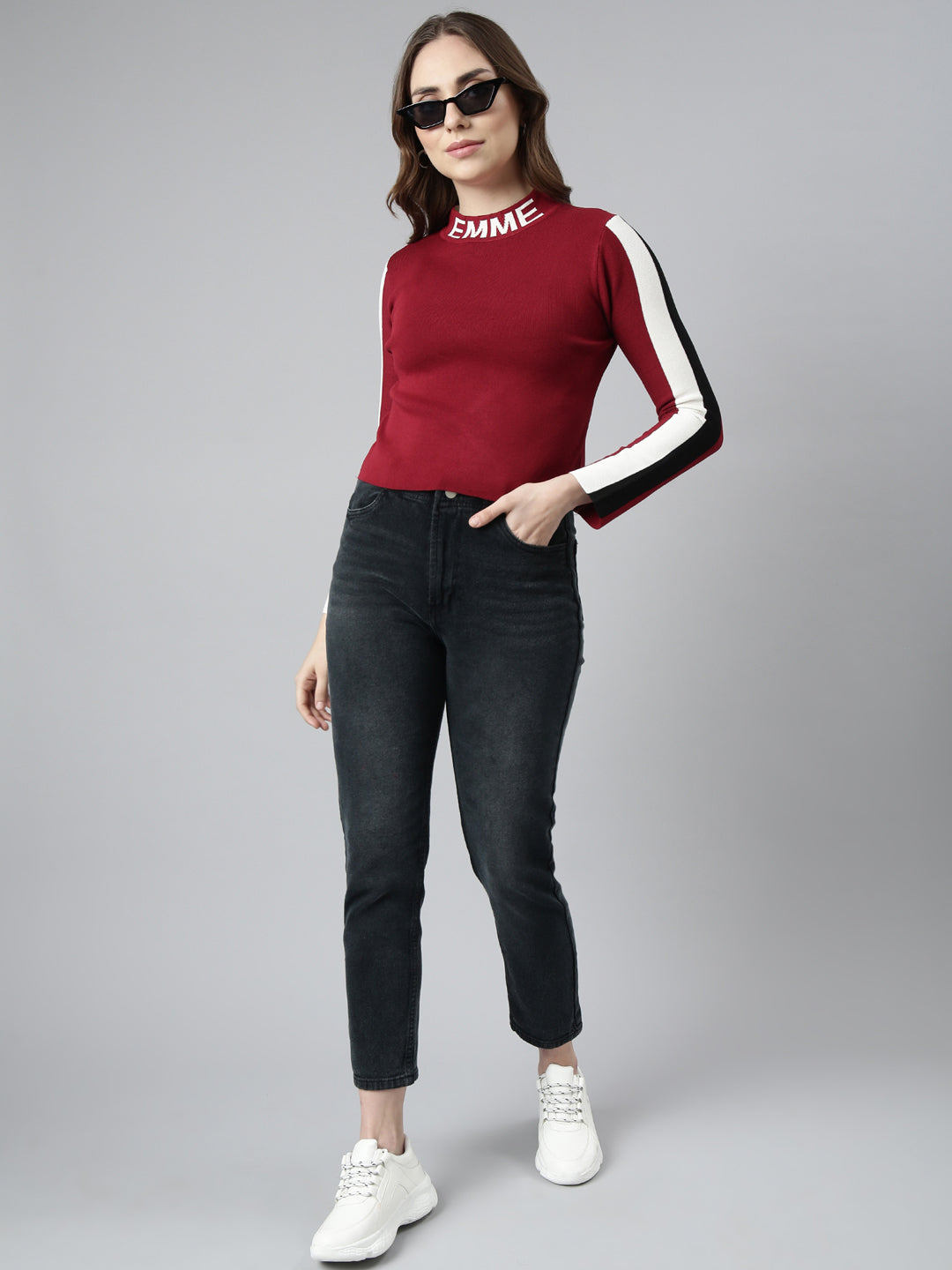 Women Maroon Solid Fitted Top