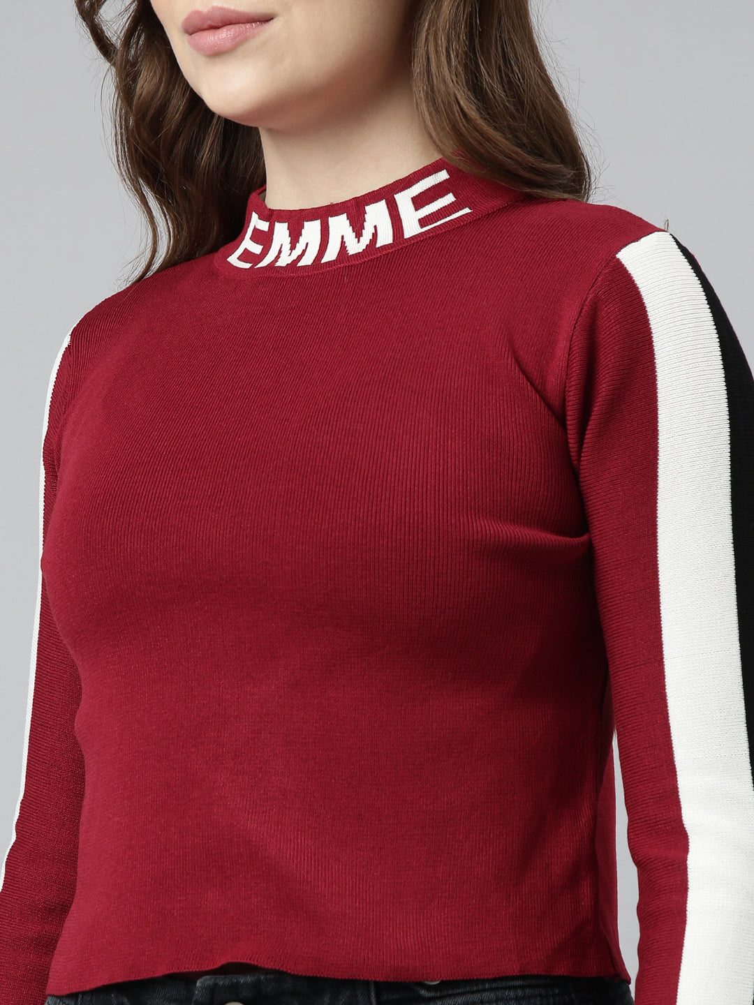 Women Maroon Solid Fitted Top